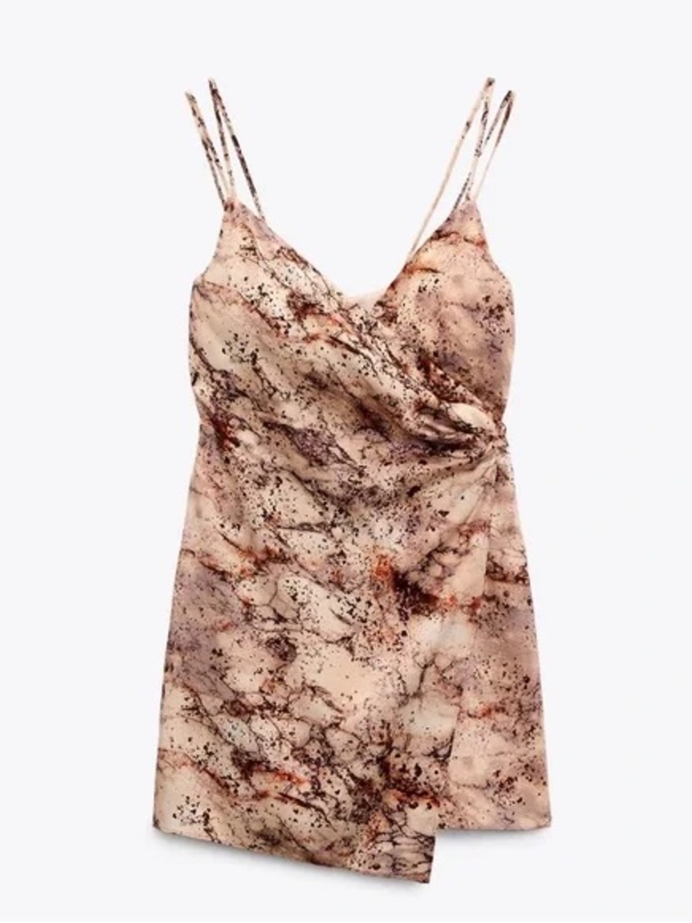 ZARA Sleeveless Marble-Print Satin Dress